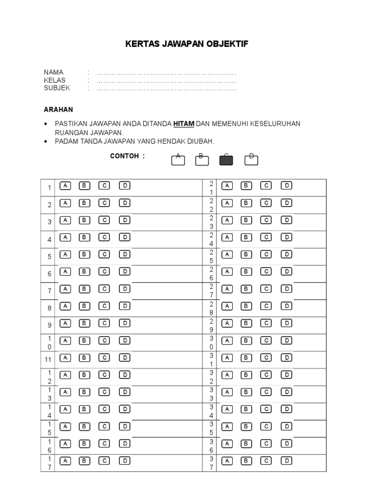 Borang Omr 40 Soalan