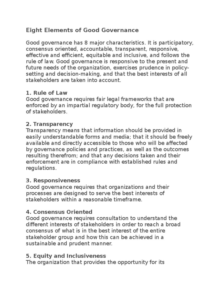 Eight Elements of Good Governance.docx | Good Governance | Governance