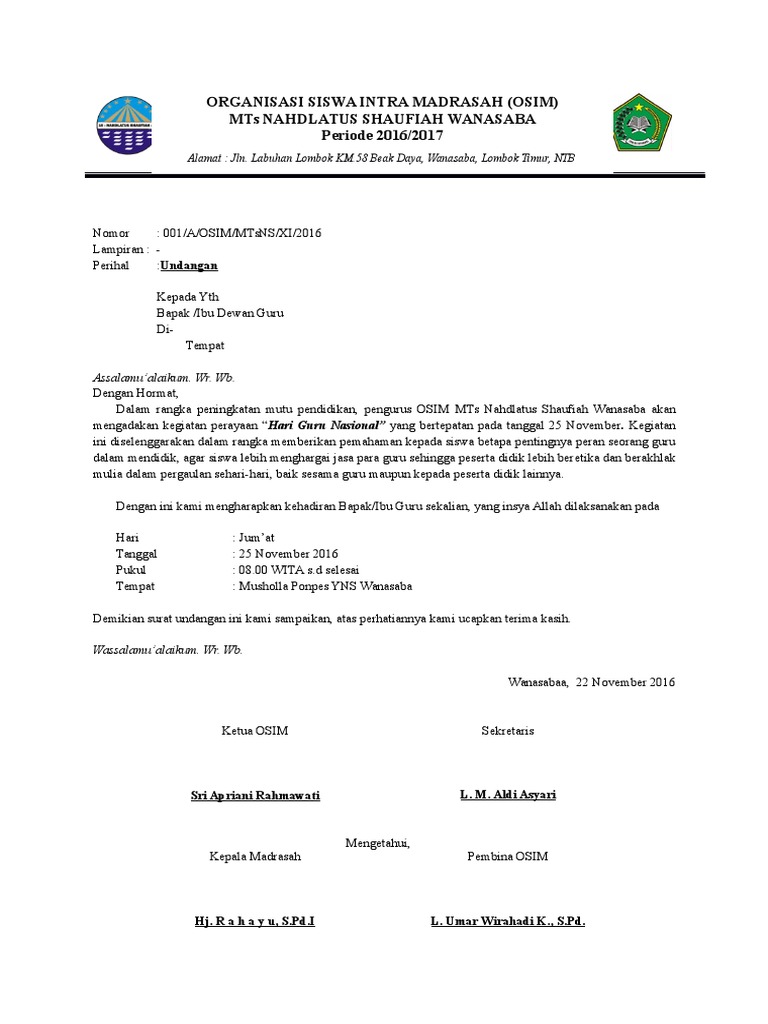 Contoh Surat Undangan Osis Pdf