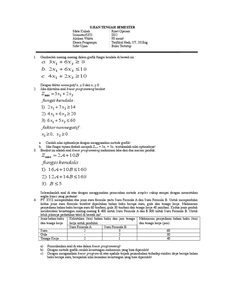 Soal Uts Riset Operasi
