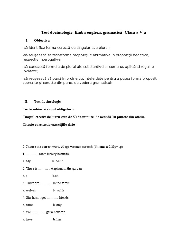 Test Docimologic Engleza | PDF