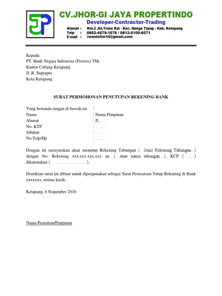 Format Surat Rasmi Untuk Bank