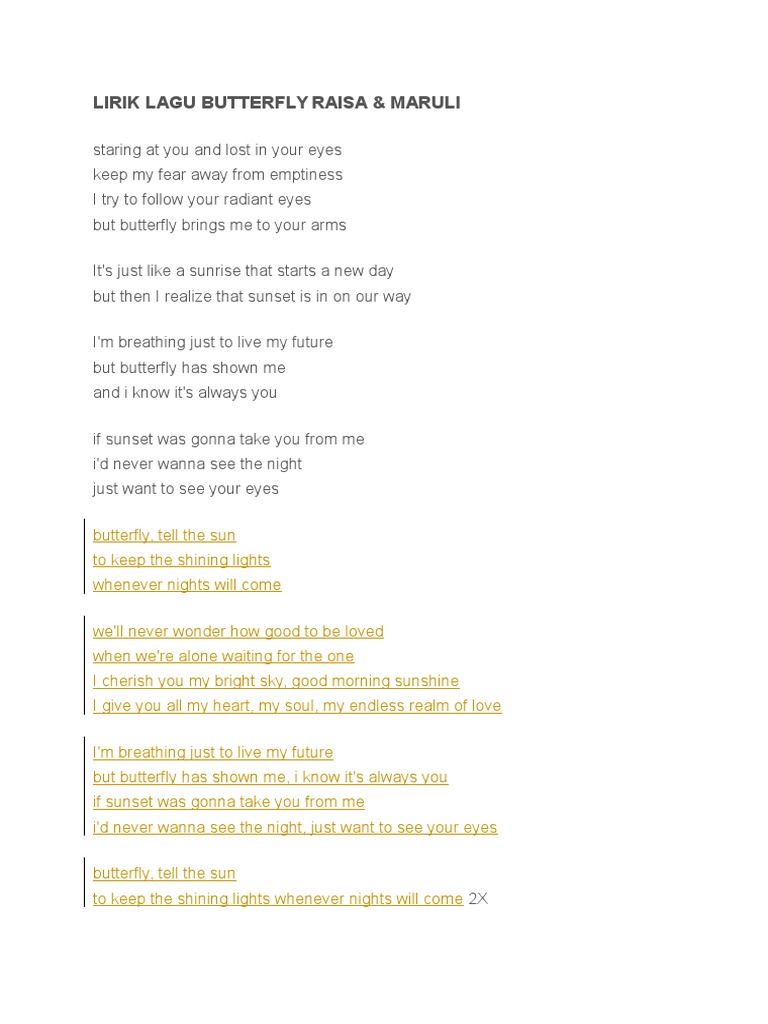 Lirik Lagu Butterfly Raisa PDF