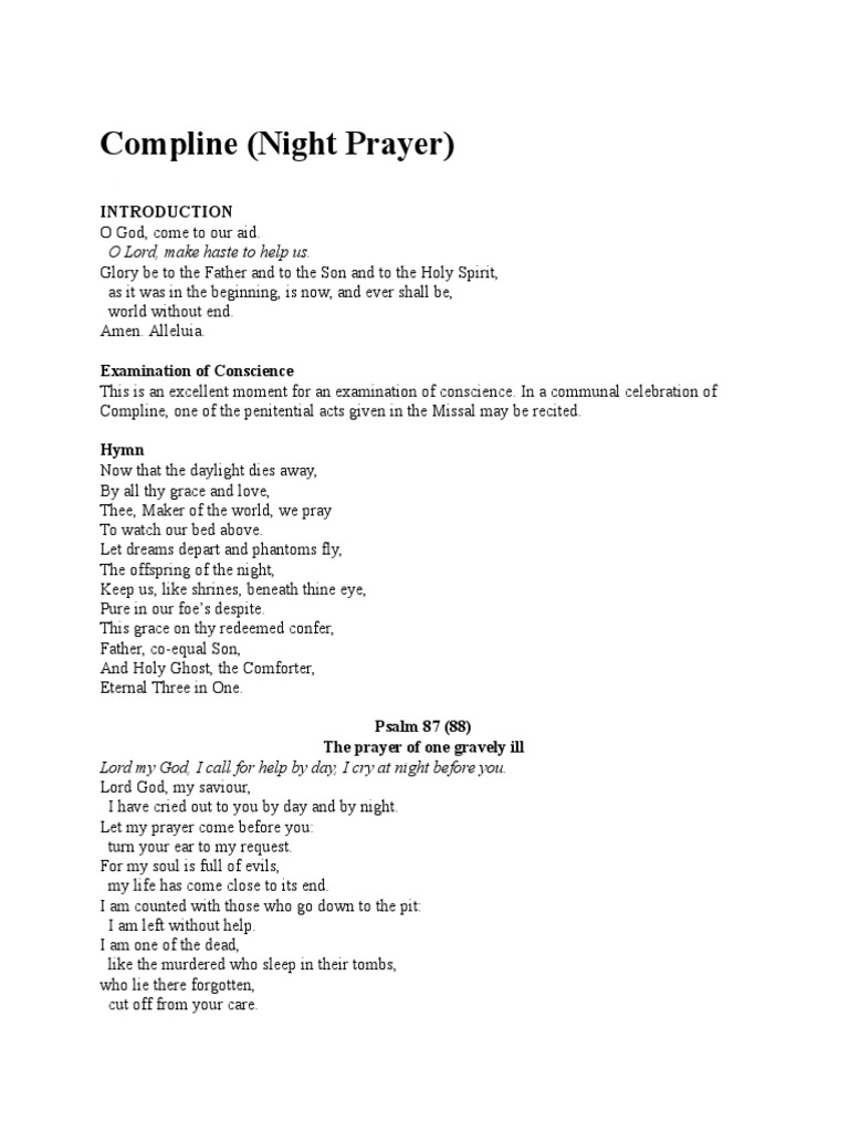 Compline (Night Prayer) : Lord My God, I Call For Help by Day, I Cry at ...