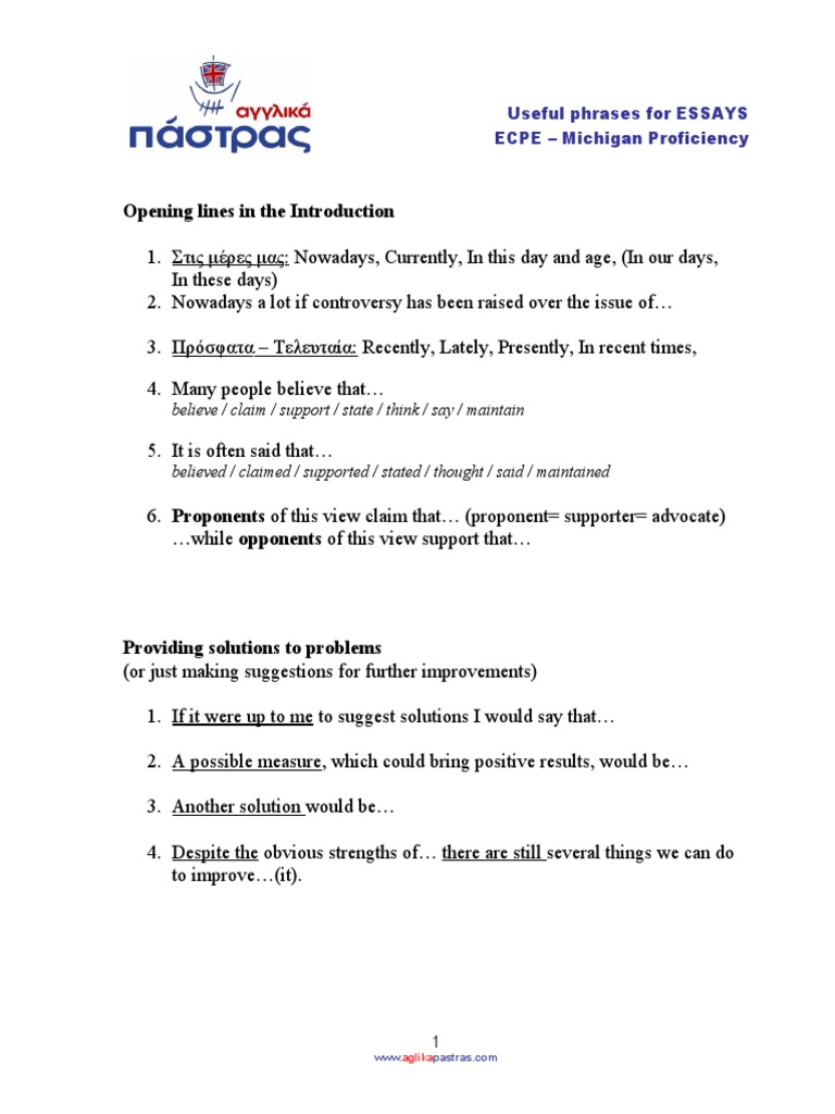 Essential Phrases for ECPE Essays | PDF