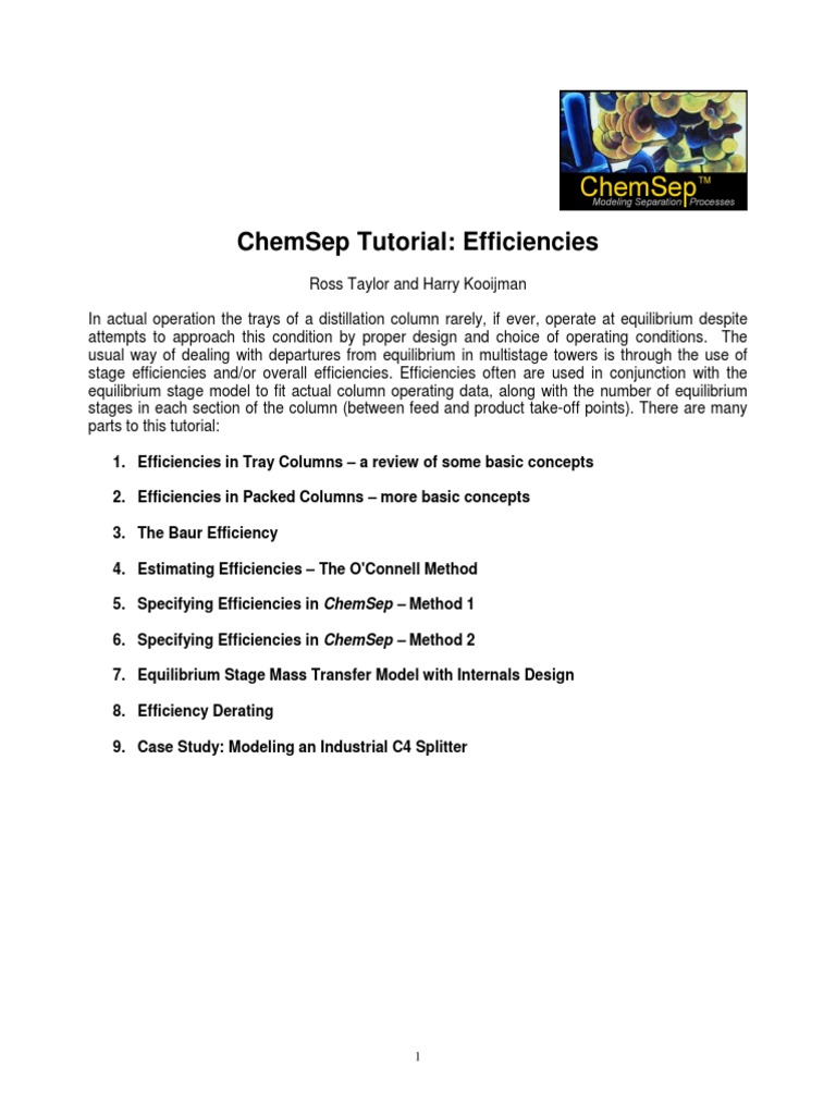 ChemSepTutorial Efficiencies PDF | PDF