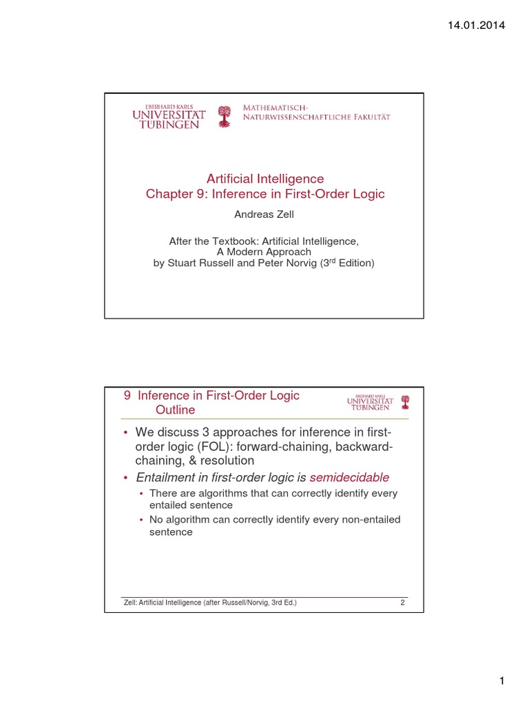 Ai 09 Inference In First Order Logic First Order Logic Logic - 