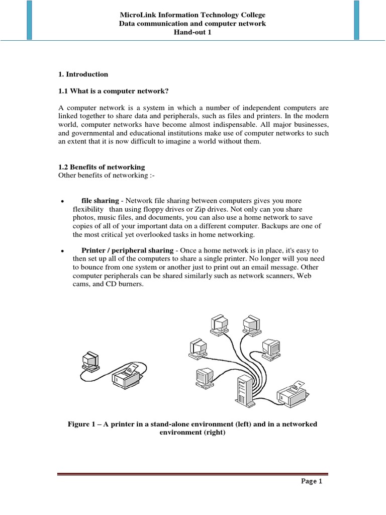 Handout 1 Introduction To Computer Networking PDF Network