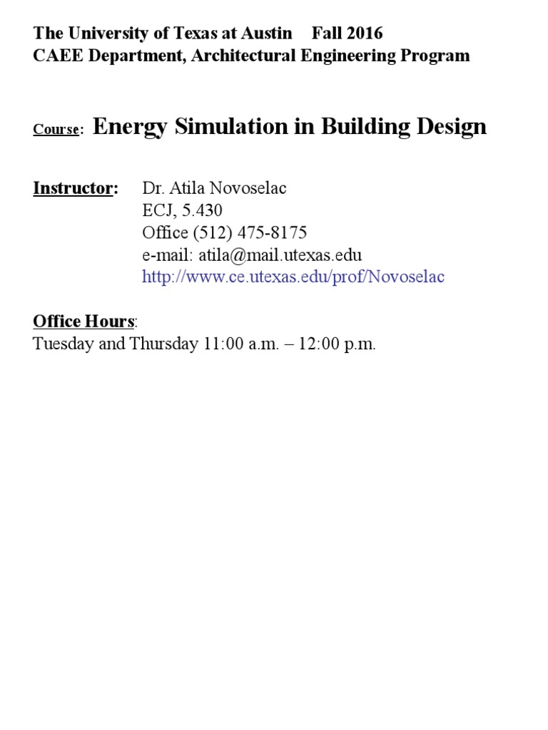 Energy Simulation in Building Design Course | PDF | Hvac | Heat Transfer