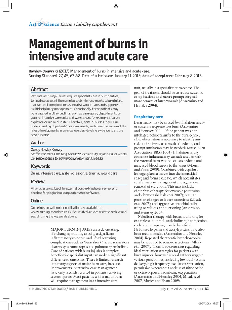 Management of Burns in Intensive and Acute Care Burn Opioid