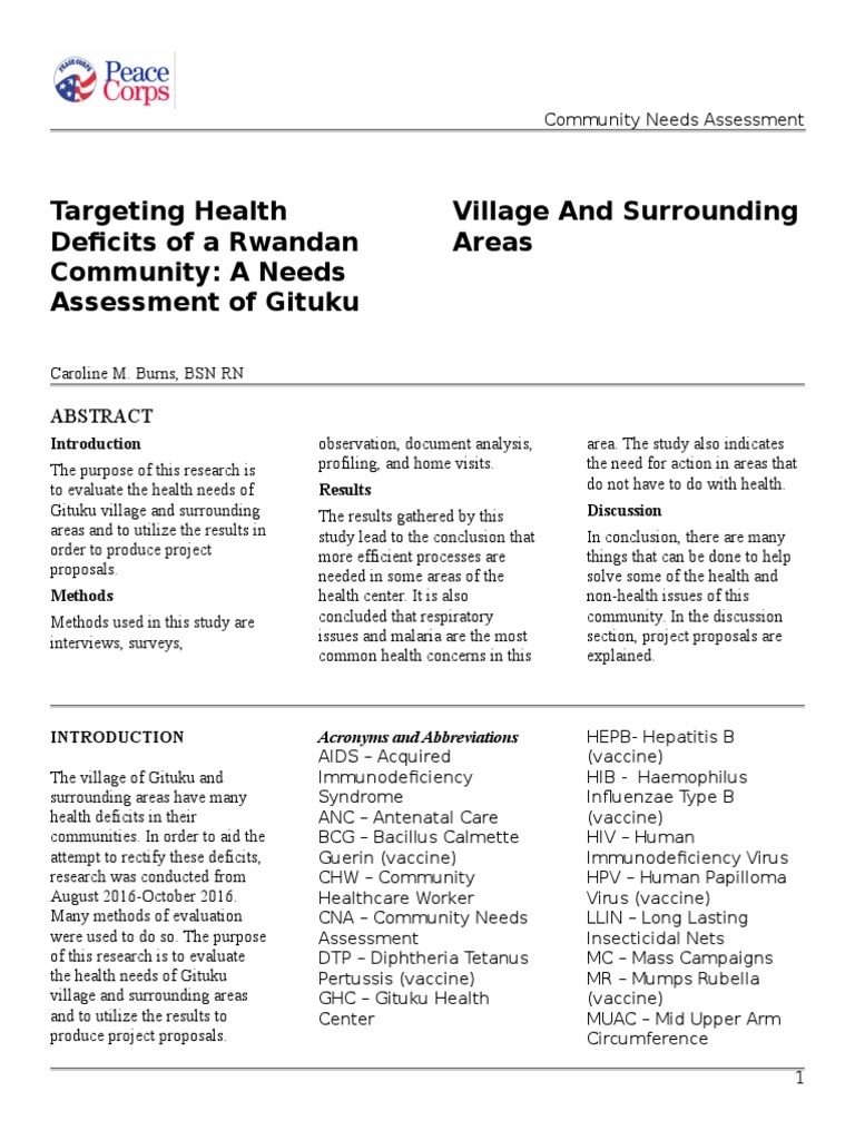 Health Needs Assessment of Gituku Village | PDF | Childbirth | Malnutrition