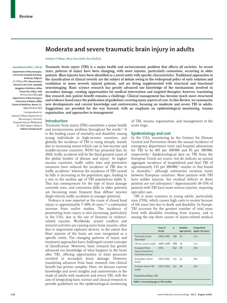 6-Moderate and Severe Traumatic Brain Injury in Adults - 1 PDF | PDF