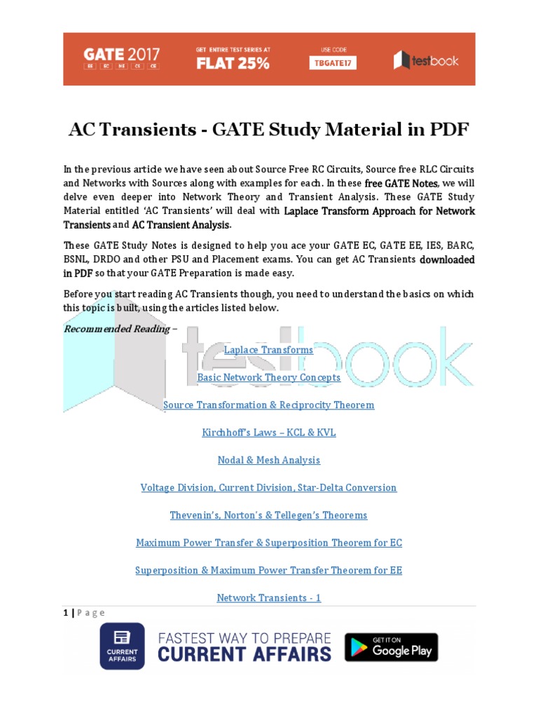 AC Transients: Laplace Transform Guide | PDF | Electrical Circuits ...