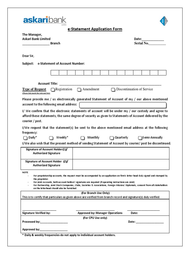 E Statement Application Form PDF | PDF | Email Address | Email