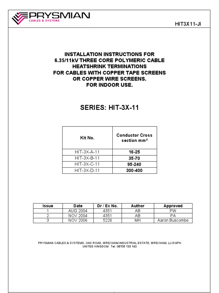 11kV Heat Shrink Cable Termination Guide | PDF | Wire | Equipment