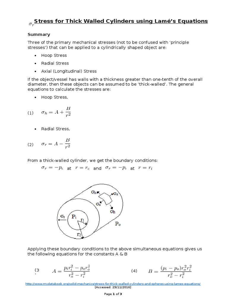 Stress For Thick Walled Cylinders Using Lamé | PDF