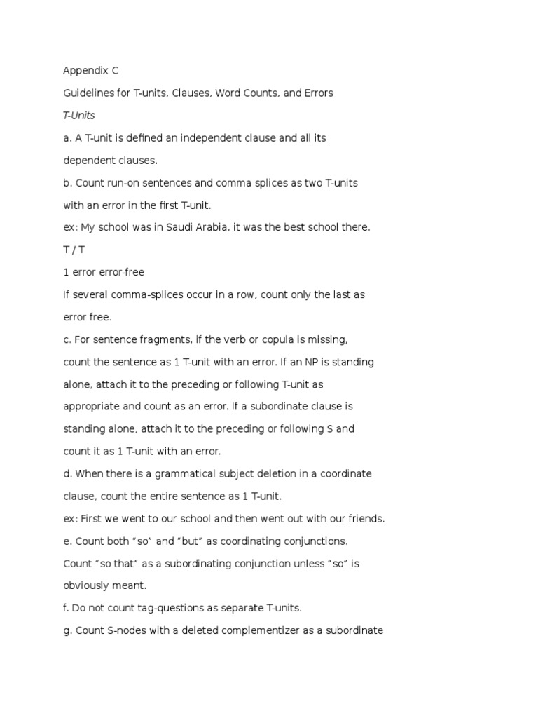 T-Unit Analysis | PDF | Clause | Subject (Grammar)