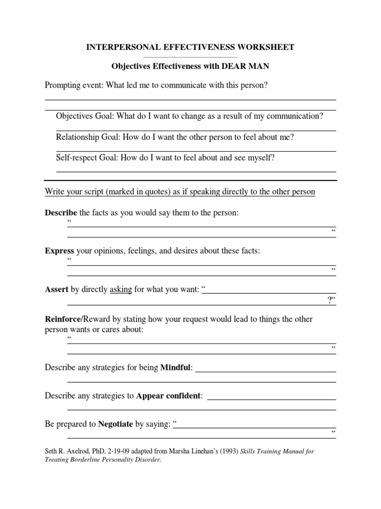 DEAR MAN GIVE FAST Worksheet PDF | PDF | Borderline Personality Disorder |  Mental Health
