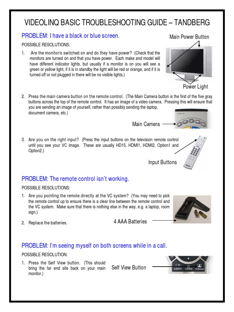 Basic Troubleshooting Guide Tandberg | PDF | Videoconferencing | Laptop