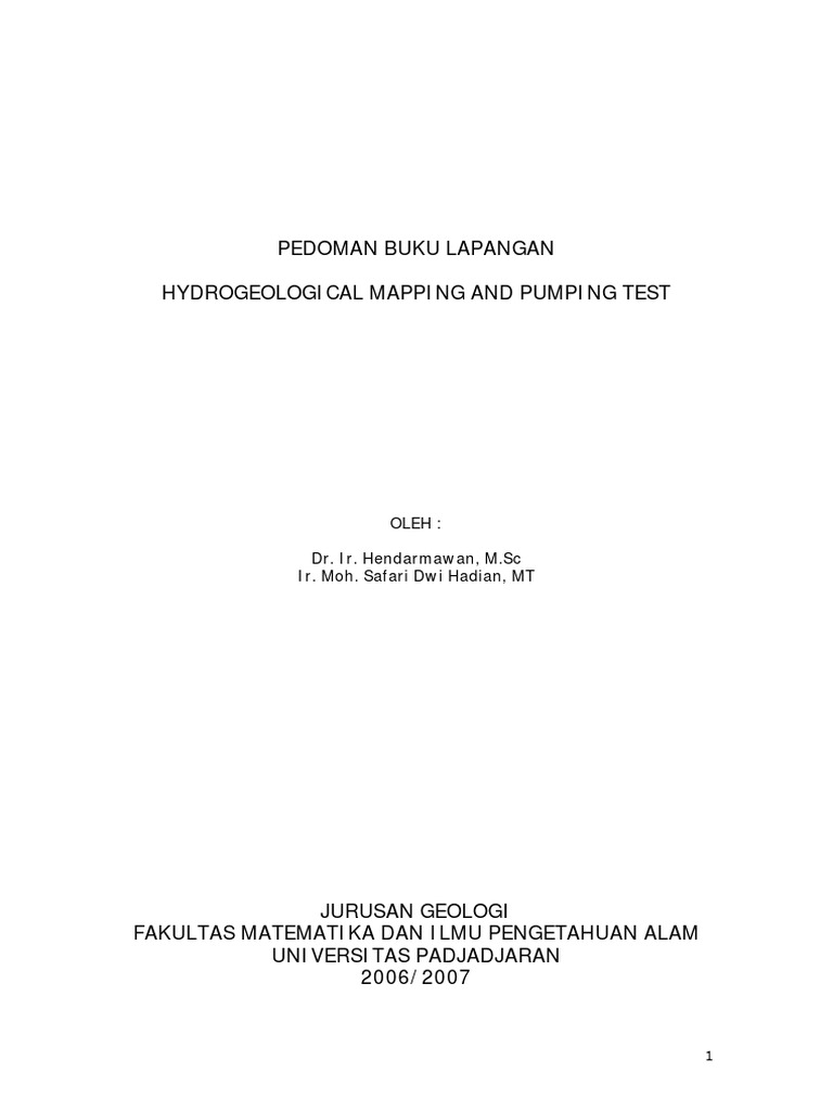 Pedoman Buku Lapangan Hydrogeological Mapping and Pumping Test PDF ...
