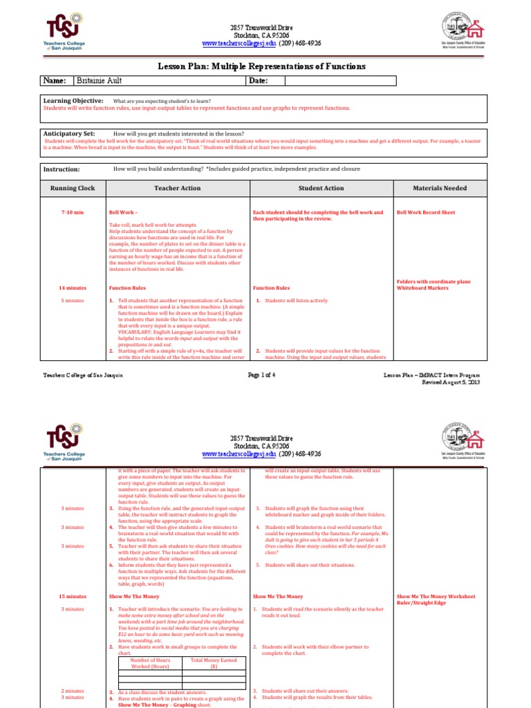 Lesson Plan: Functions Representation | PDF | Function (Mathematics ...