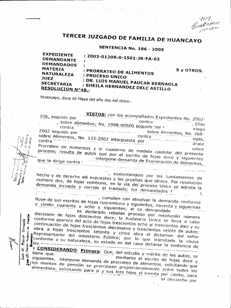 Sentencia Sobre Prorrateo de Alimentos (Fundada) | PDF