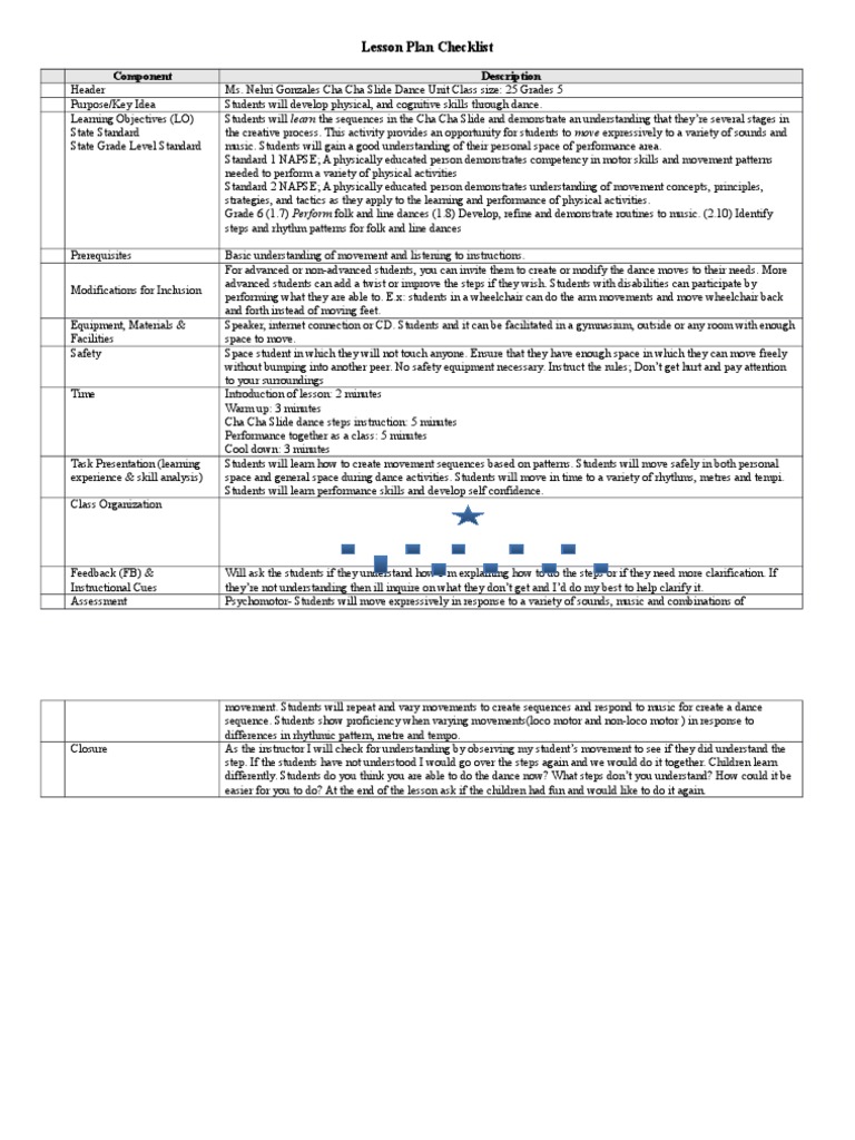 Lesson Plan - Cha Cha Slide | PDF | Lesson Plan | Dances