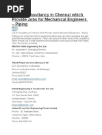 List of Consultancy in Chennai Which Provide Jobs For Mechanical Engineers