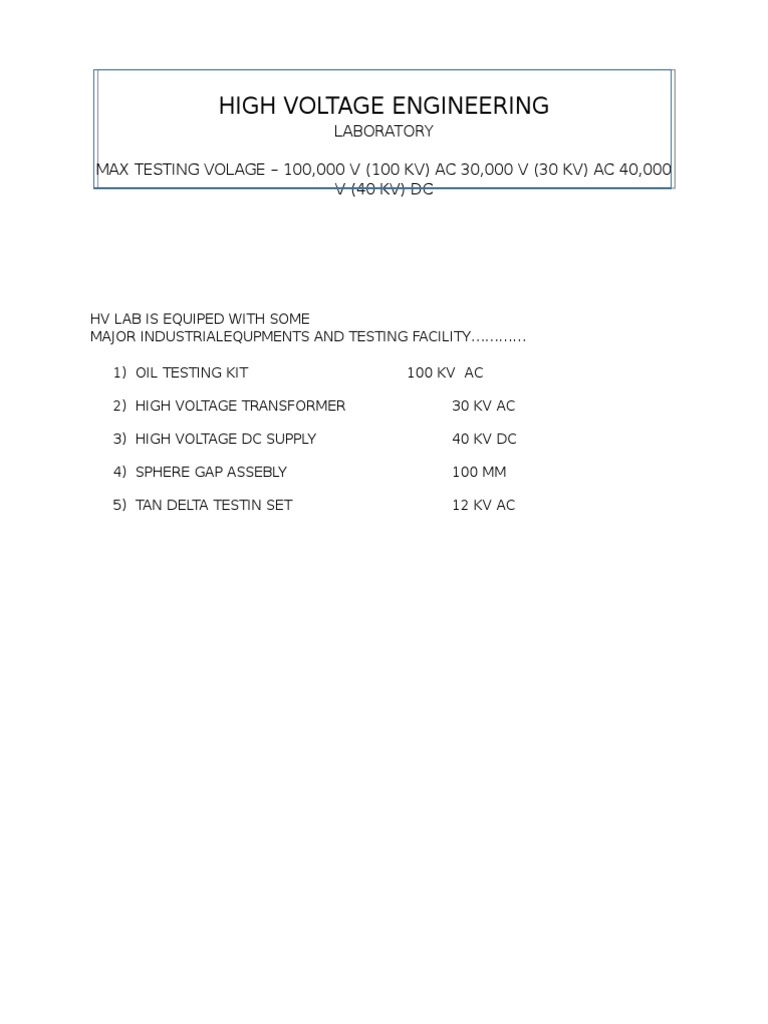 High Voltage Testing Equipment Overview | PDF