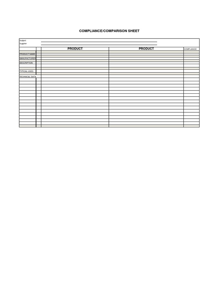 Compliance/Comparison Sheet: Product Product | PDF | Business | Supply ...
