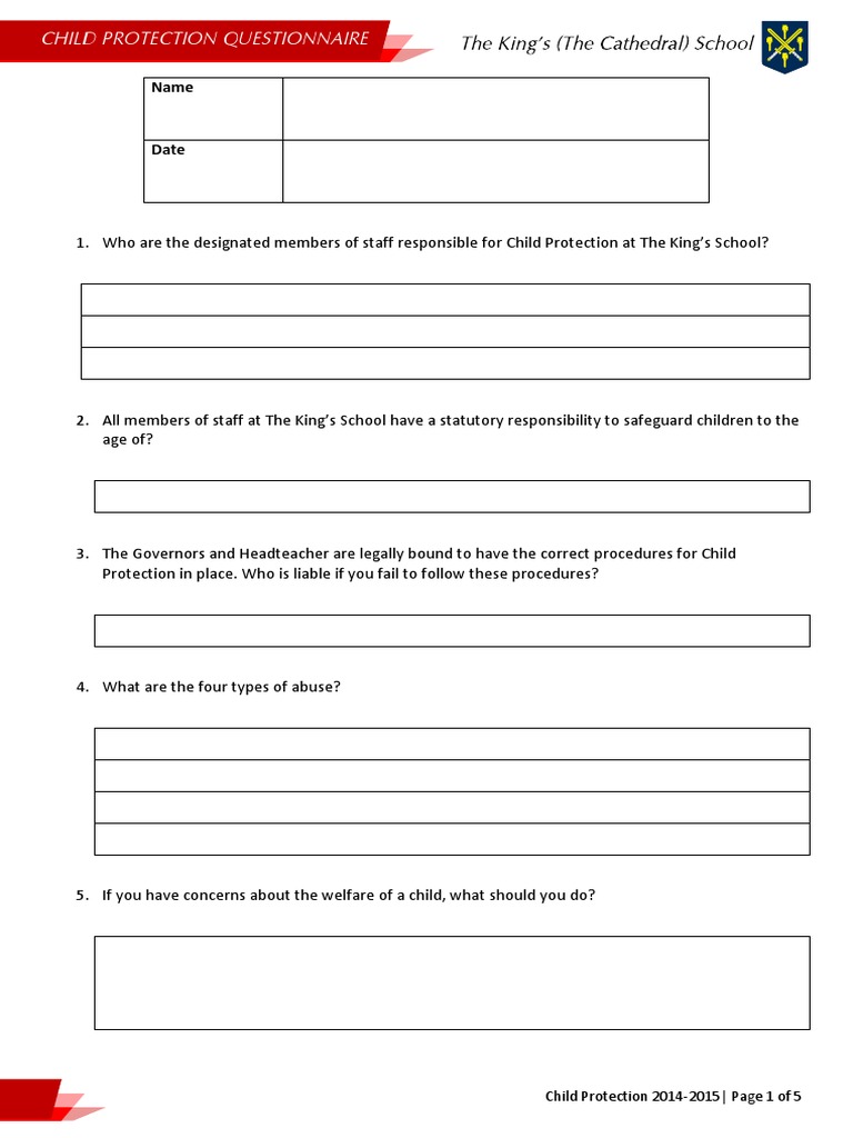 201415 Child Protection Questionnaire PDF Child Protection