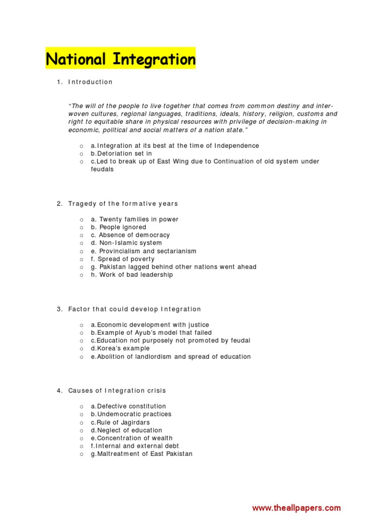 Challenges to National Integration in Pakistan | PDF | Pakistan ...