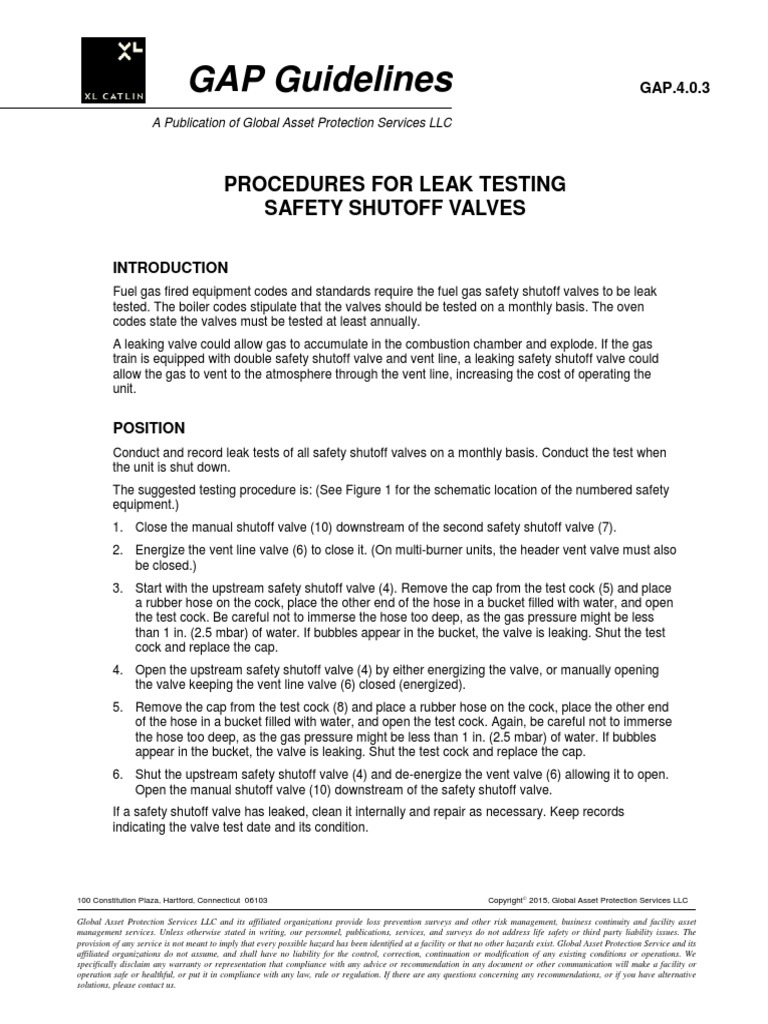 GAP Guidelines Procedures For Leak Testing Safety Shutoff Valves PDF Valve Leak