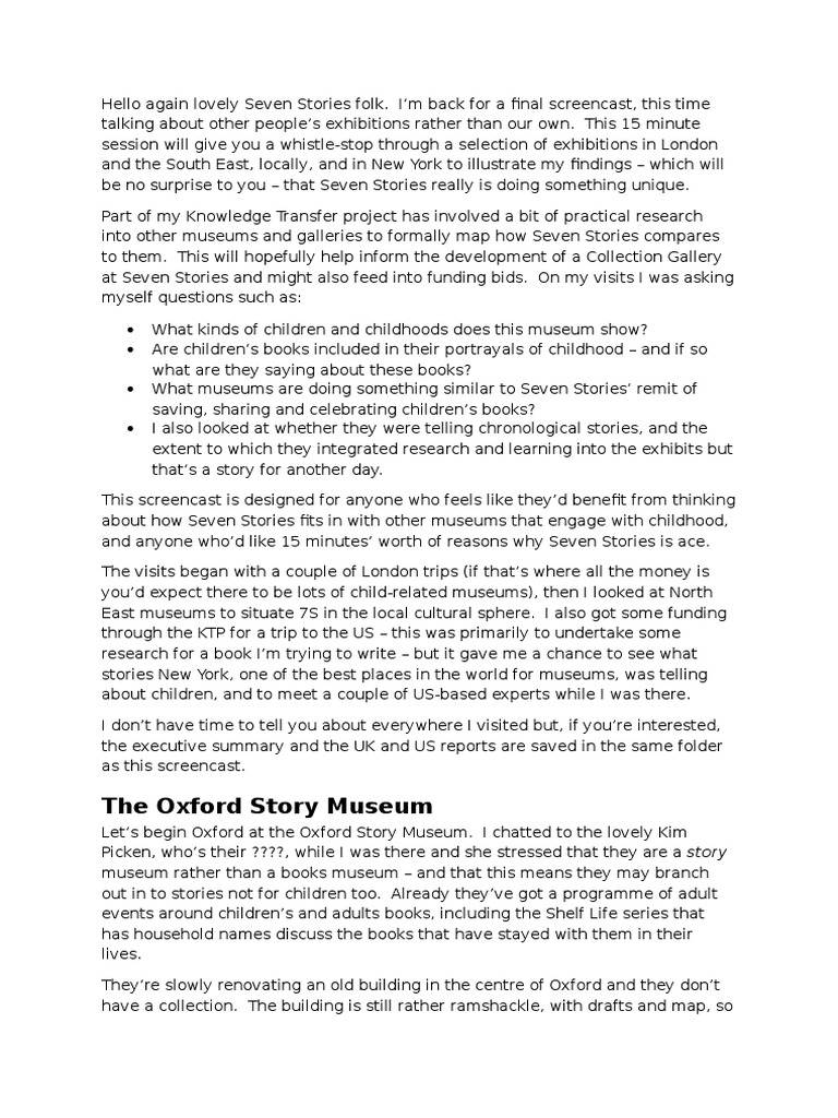 Comparing Seven Stories to Other Museums | PDF | Museum | Narrative