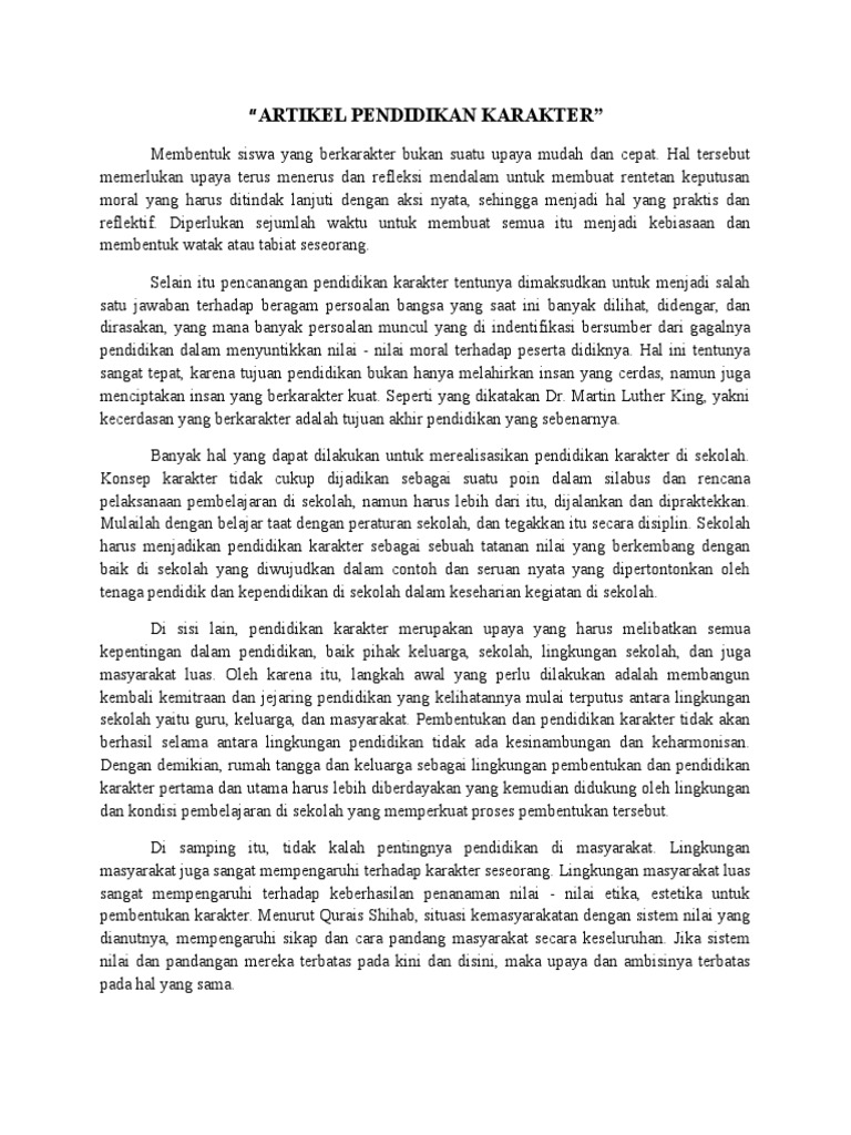 Artikel Pendidikan Karakter