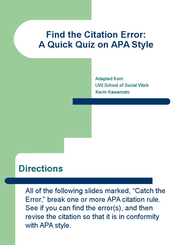APA 2016 Citation Error Game With Key Apa Style Citation
