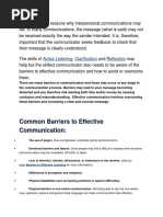 There Are Many Reasons Why Interpersonal Communications May Fail