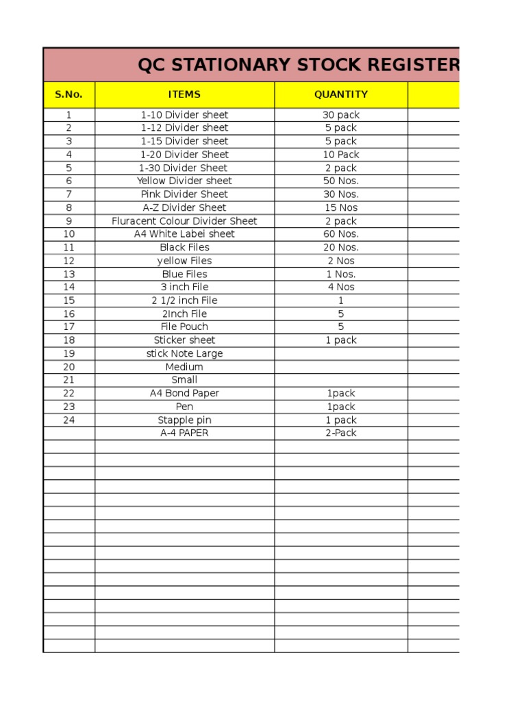 QC Stationary Stock Inventory List | PDF