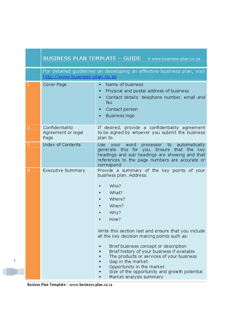 Business Plan Template - Guide I: For Detailed Guidelines On Developing ...