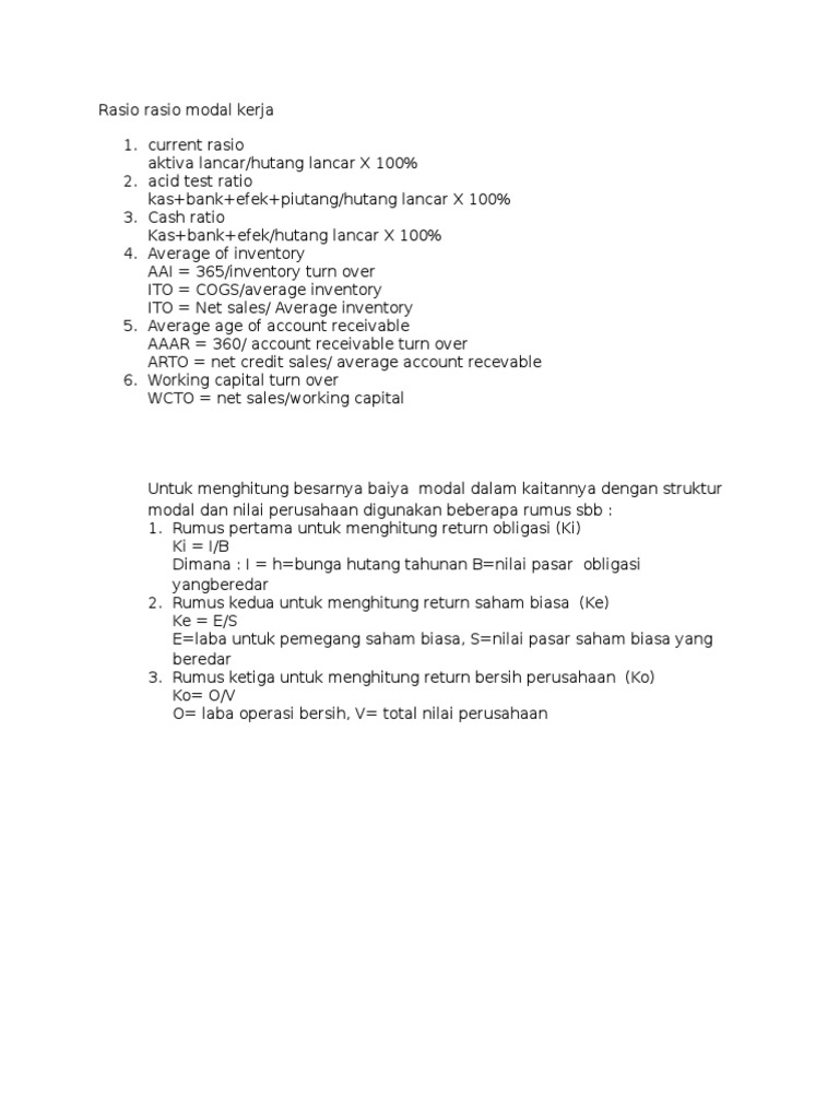 Rumus Rasio Modal Kerja dan Perhitungan | PDF