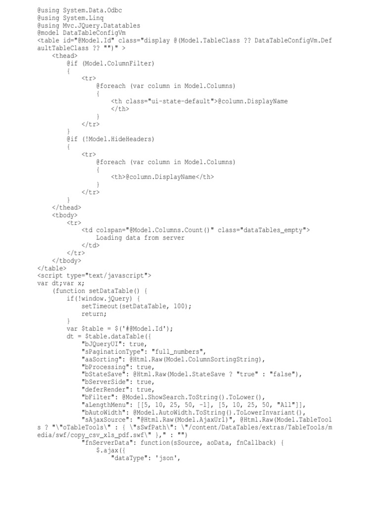 DataTable CSHTML | PDF | Computer Data | Software Engineering