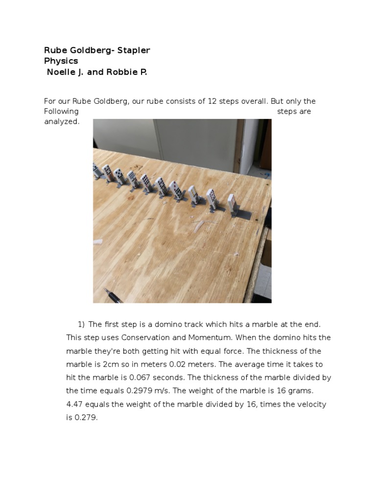 Rube Goldberg-Stapler Physics Noelle J. and Robbie P | PDF | Science ...