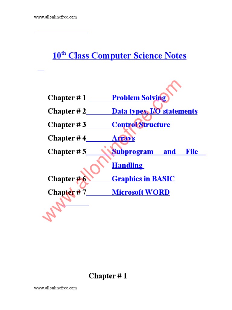 10 TH Class Computer Science Notes | PDF | Array Data Type | Array Data ...