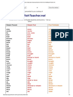 Irregular Simple Past and Past Participle Verb Forms From