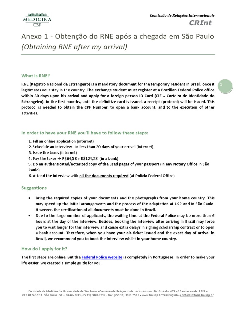 Obtaining RNE in São Paulo: A Guide | PDF