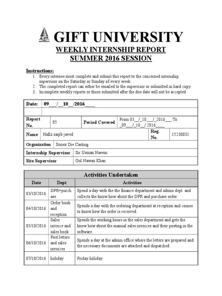 How To Write Weekly Report For Internship