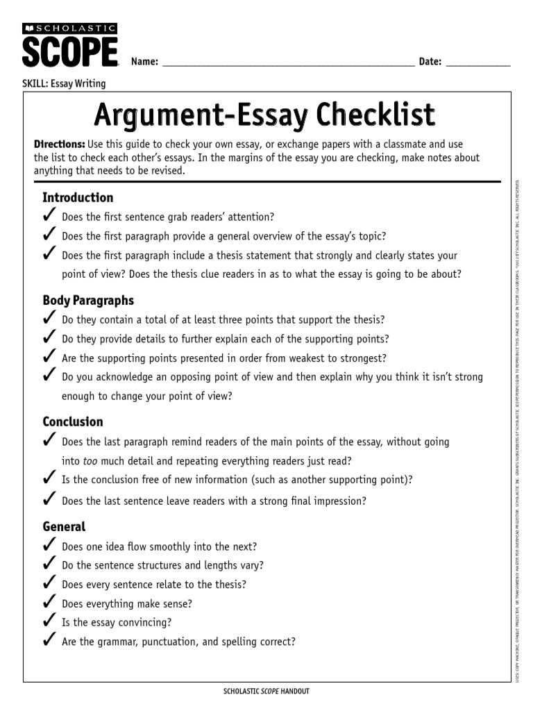 Revising an essay checklist image
