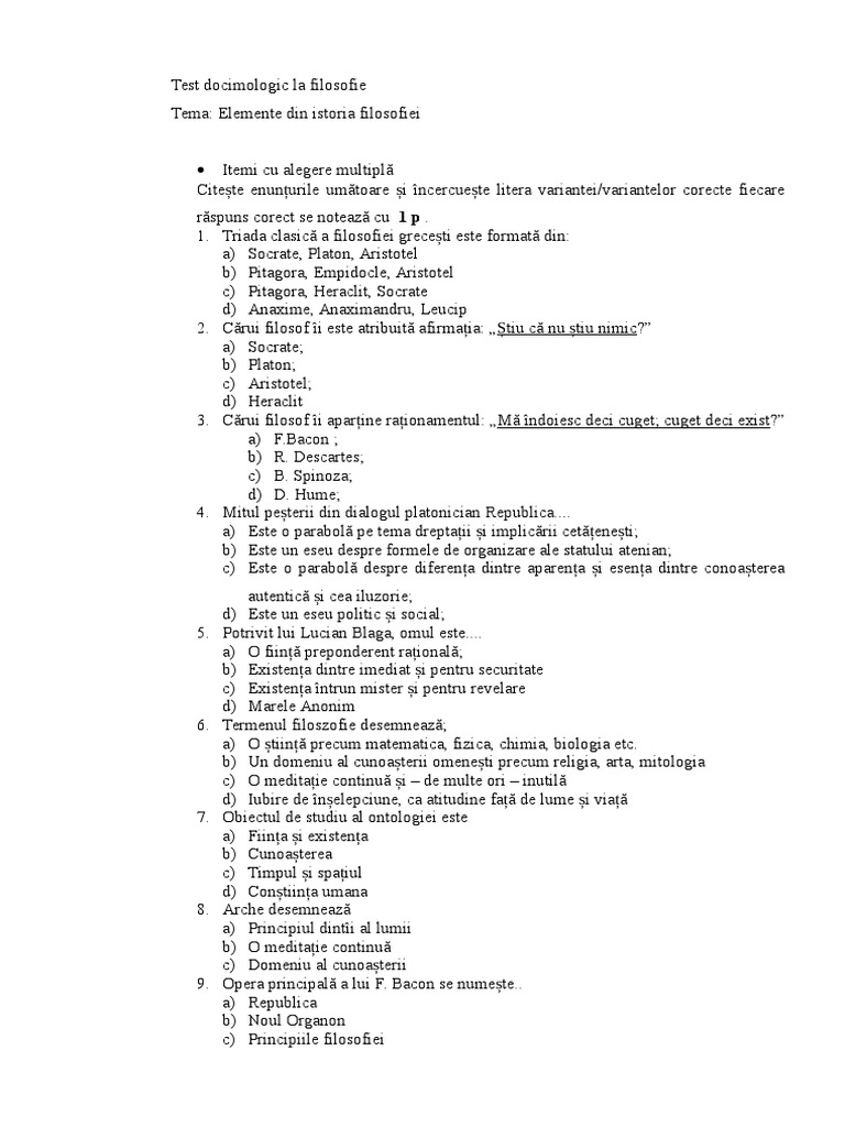 Test Docimologic La Filosofie | PDF