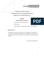 Agenda de la Primera Sesión Conjunta Comisión de Mujer y Familia - Comisión de Justicia y Derechos Humanos. 13.12.16 