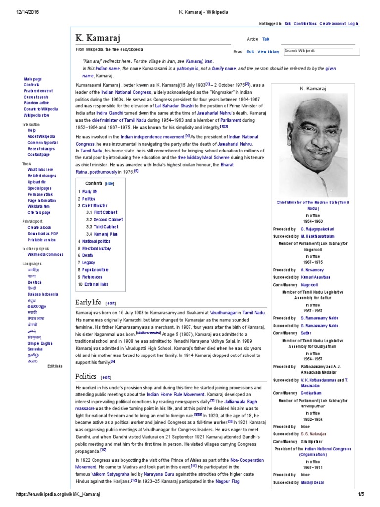Kamarajar PDF PDF Indian National Congress Independent India